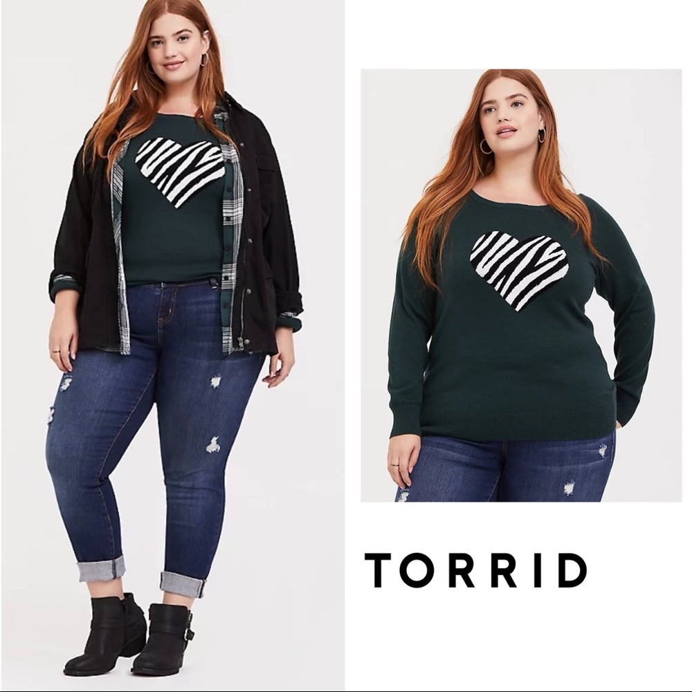 NEW Torrid GREEN ZEBRA HEART PULLOVER SWEATER